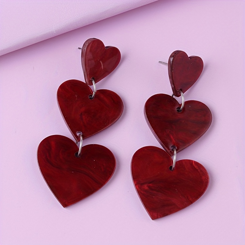 2pc Gradient Color Sparkling Heart Acrylic Drop Earrings for Women